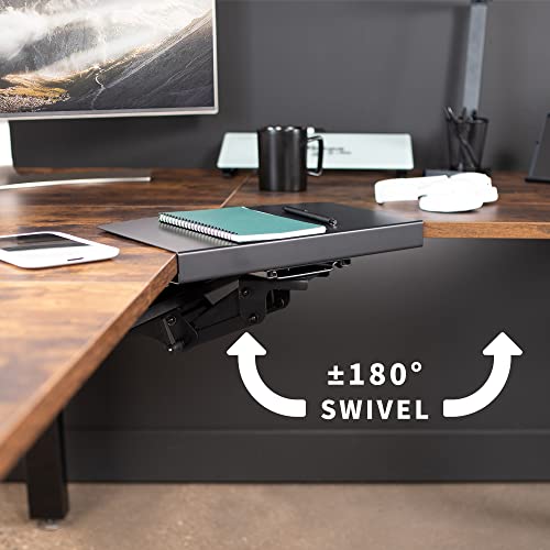 VIVO Black Under Desk Corner 25 x 10 inch Keyboard Tray, MOUNT-KB03B | Computer Keyboard and Mouse Platform with Corner Connector, Under Table Desk Mount for L-Shaped Workstations, Full Swivel