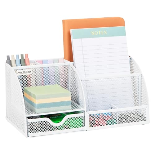 Mind Reader 7-Compartment Desktop Organizer, Metal Mesh, White | Desk Organizer for Pens, Sticky Notes, Mail, Office Supplies - color: White