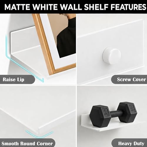 Z metnal Small Floating Shelves, Renter Friendly Mini Metal Display Shelf for Collection Action Figures, Aluminum, Adhesive & Wall Mounted, White, 6 inch, 2 Pack - color: White, size: 6 inch (2 Pack)