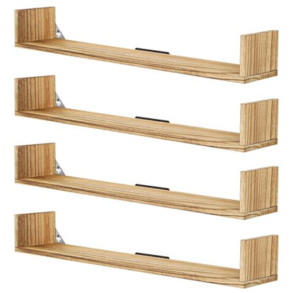 Floating Book Shelves,32 Inches Wall Bookshelf U Shaped,Long Hanging Bookshelf for Wall,Large Rustic Storage Books Shelves for Living Room Kitchen Bathroom Office,Set of 4(Carbonized Black) - color: Carbonized Black