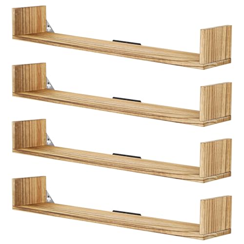 Floating Book Shelves,32 Inches Wall Bookshelf U Shaped,Long Hanging Bookshelf for Wall,Large Rustic Storage Books Shelves for Living Room Kitchen Bathroom Office,Set of 4(Carbonized Black) - color: Carbonized Black