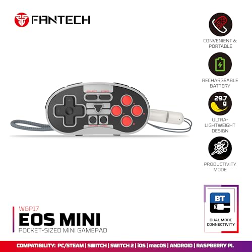 FANTECH Mini Retro Bluetooth Gamepad: Pocket Wireless Switch Controller, Gray - color: gray