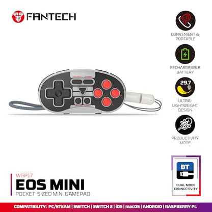 FANTECH Mini Retro Bluetooth Gamepad: Pocket Wireless Switch Controller, Gray - color: gray