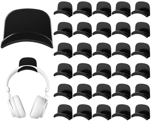 Wonderjune 30 Pcs Headphone Hanger Holder Desk Adhesive Headphone Hook Graduation Wall Hook Mount Strong Universal Acrylic Holder Hooks for General Purpose Game Earphone Controller(Black) - color: Black