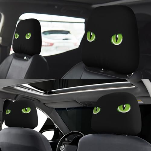 Dujiea 2 Pack Black Cat Eye Car Headrest Covers, Universal Soft Car Seat Head Rest Cover Protector, Vehicle Accessories Fabric Headrest Cover for Cars Vans Trucks - color: Black Cat Eye