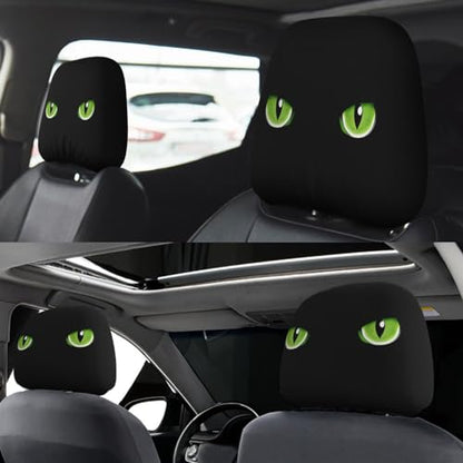 Dujiea 2 Pack Black Cat Eye Car Headrest Covers, Universal Soft Car Seat Head Rest Cover Protector, Vehicle Accessories Fabric Headrest Cover for Cars Vans Trucks - color: Black Cat Eye