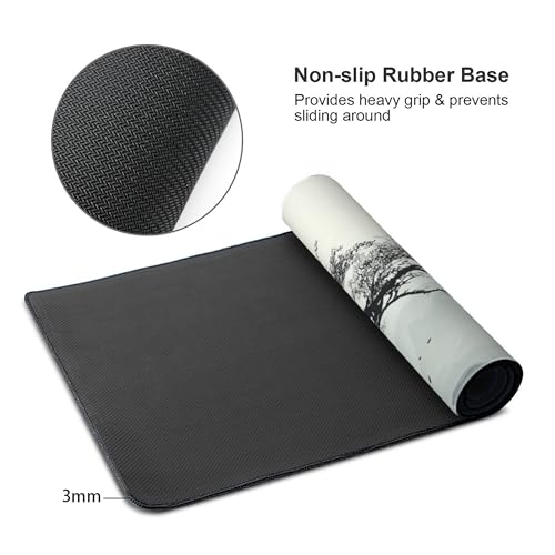Extended Mouse Pad, Chinese Ink Painting Landscape Design, 35.4x15.7 Inches, Gaming Keyboard Pad with Stitched Edges, Anti-Slip Rubber Base - color: Ancient trees