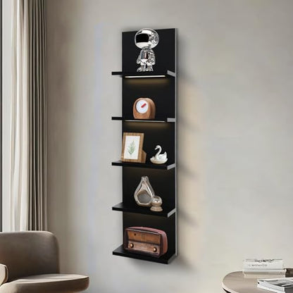 5 Tier Wall Shelf Unit, Black Shelves,Lack Shelf, Wall Shelves for Bedroom，Office,Bathroom, Vanity Shelves with LED Remote Control Light - color: Black