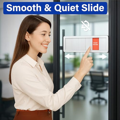 Office Door Signs with 6 Printed Status Options – Do Not Disturb, Out of Office, In a Meeting, Please Knock, Back Soon, Come on in – Includes Custom Personalized Blank Sticker for Privacy Workspace or Studio Available and Away - style: Silver-Come on in