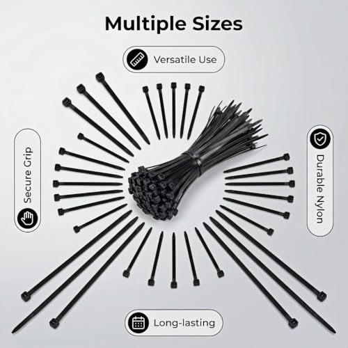 600 Pack Zip Ties Heavy Duty Assorted Sizes, Black UV Resistant Self-Locking Nylon Zip Ties for Indoor Outdoor Wire Management, Home, Office, Garden and Industrial Use - size: 8+12+16+18 600 Pack