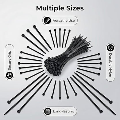 600 Pack Zip Ties Heavy Duty Assorted Sizes, Black UV Resistant Self-Locking Nylon Zip Ties for Indoor Outdoor Wire Management, Home, Office, Garden and Industrial Use - size: 8+12+16+18 600 Pack