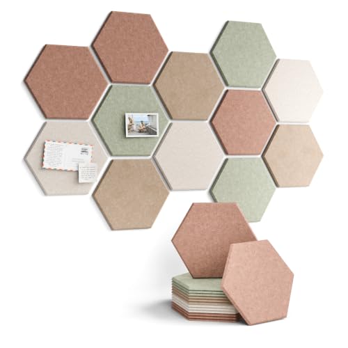 Fluxynara Hexagon Cork Board Alternative for Walls Decor-12-Pack Felt Bulletin Board Tiles,with 70 Adhesive Tabs for Office,Classrooms & Home Pin Board Felt Board-Boho - color: Boho-1, size: 12-Pack