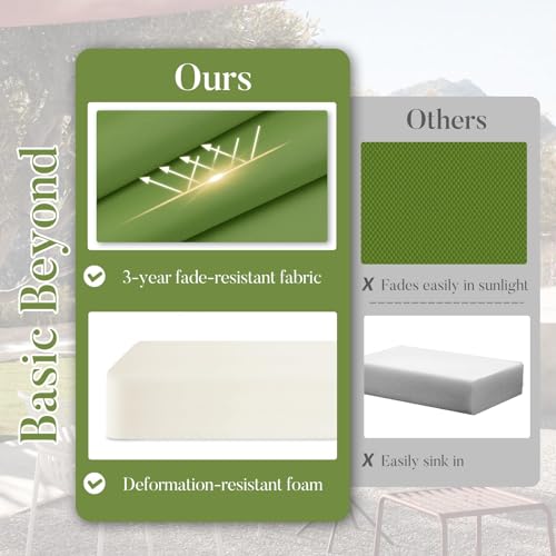 Basic Beyond Outdoor Chair Cushions for Patio Furniture, Waterproof Outdoor Seat Cushions Set of 4 19 x 19, Patio Chair Cushions Set of 4 with Ties and Handle, Grass Green/White - color: Grass Green/White, size: 19x19x3