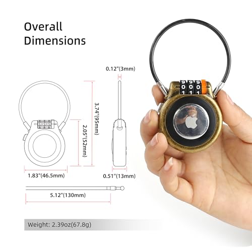 Lockable AirTag Holder with Combination Lock, Metal AirTag Lock Case Compatible with Apple Air Tag, Tracker Device Holder for Vehicles Car Stroller Tracking Luggage Backpack Suitcase - color: Retro Gold