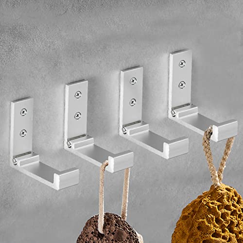 Folding Coat Hooks, Wall Hooks for Hanging Aluminum Alloy Cloth Hanger Coat Hanger Headphones Holder Headset Wall Hanger Hook- Pack of 4 (Silver) - color: Silver