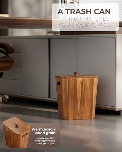 BLUEWEST 2.6 Gallons Acacia Wooden Bathroom Trash Can with Lid & PP Liner – Small Wastebasket with Handle, Decorative Wood Bin for Bedroom, Office or Under Counter Use