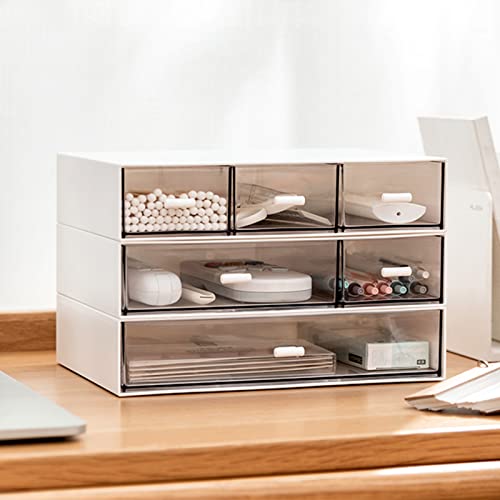 Desk Organizer-3 Tier Stackable Storage Drawers with 6 Compartments White Compact Desk Storage Drawers Great for Makeup Storage Bathroom Organization Accessories Etc (White) - size: 9*6.5*2inch - 1+2+3 Compartment