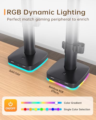 RGB Single Monitor Stand with USB Hub, Desk Mount for 13-27 Inch Screens, 1 USB-C & 2 USB Ports for Charging & Data Transfer, Adjustable VESA Monitor Mount, Height Tilt Swivel Rotation, Up to 17.6lbs - size: RGB Single Monitor Stand