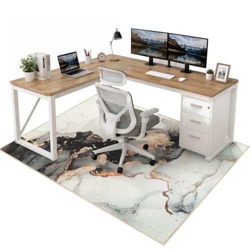 Anidaroel Office Chair Mat for Hardwood/Tile Floor, 48"x60" Desk Chair Mat for Office Gaming, Under Desk Rug for Rolling Chair, Anti-Slip Computer Chair Mats, Low-Pile Carpet Protector Rug - color: Grey Gold Marble, size: 48"x60"
