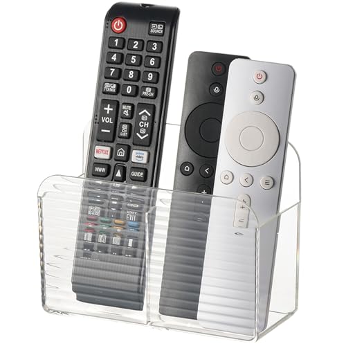 LINFIDITE Adhesive TV Remote Control Holder Wall Mount TV Remote Holder For Bedside Wall Remote Control Caddy Storage Organizer Stand Box （For 2 Or 4 Remote Controls – Transparent – Quantity 1） - color: Clear White, size: 1 Pcs Fxed Dividers