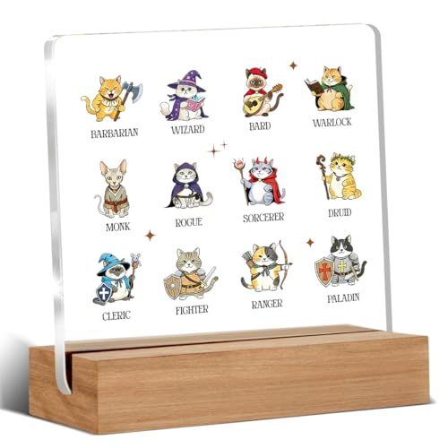 Funny DnD Gifts for RPG Gamers, Gaming Gifts for Gamers Coworker Friends, Nerdy Gift for Men Women, DnD Cats Acrylic Plaque Desk Signs Decor 4 × 4 Inches - color: B