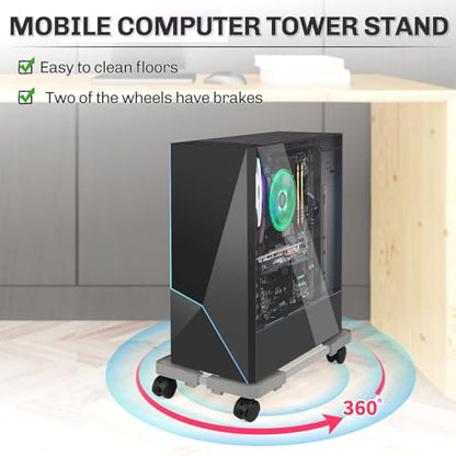 Liitrton Mobile CPU Stand with 4 Locking Casters, Ventilated PC Tower Stand for Floor, Fits Most PC Towers, Office Gamers (Light Grey) - color: Light Grey
