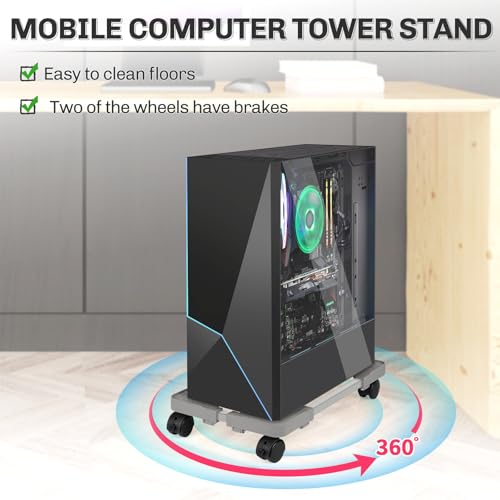 Liitrton Mobile CPU Stand with 4 Locking Casters, Ventilated PC Tower Stand for Floor, Fits Most PC Towers, Office Gamers (Light Grey) - color: Light Grey