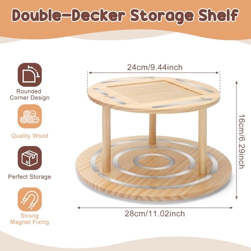 360° Rotating Storage Shelf for Toniebox1/2, 2-Tier Organizer Holder for 20~30 Tonies Figures, Wooden Magnetic Stand Display for Tonie Box Characters Tonieplay Game Controller - color: Natura, size: 2-Tier Turntable for Tonie