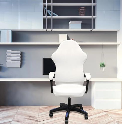 Gaming Chair Cover Set with Armrest Covers, Stretch Ruffled Slipcover for Racing Office Computer Reclining Chairs (White) - color: White