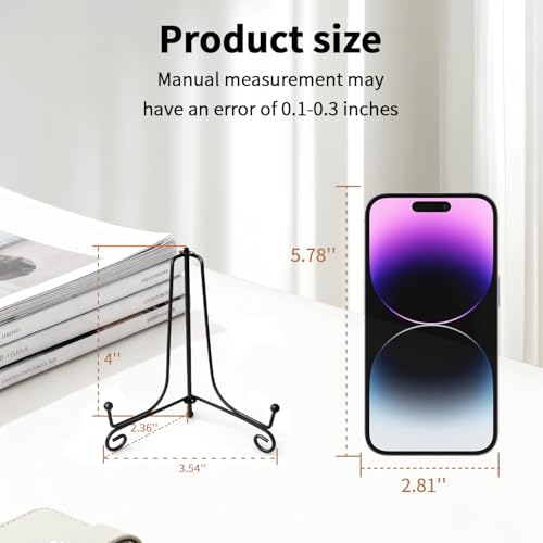 Iron Plate Stands for Display, Foldable Book Holder & Easel Stand for Sign, Versatile Poster Stand and Small Plate Stand for Home Decor, Art, Photo Frame, Card, Crystal Display (Black, 4 inch (4Pcs)) - color: Black, size: 4 inch (4Pcs)