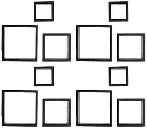 MELANNCO Floating Wall Square Cube Shelves for Bedroom, Living Room, Bathroom, Kitchen - Wood, Set of 3, Black (Pack of 4) - color: Black, size: Set of 3 (Pack of 4)