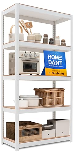 HOMEDANT House 36.2" W 5 Tier Heavy Duty Garage Shelving Adjustable Metal Rack Storage Shelves Standing Shelf Unit Organizers Pantry Closet Office White 1Pack - color: White, size: 36.2"W x 16.5"D