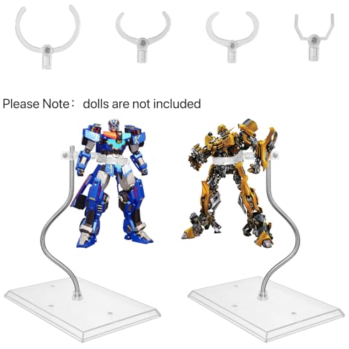 Action Figure Stand with Adjustable Metal Arm, Action Figure Display Holder Stand Compatible with 6 Inch Marvel Legends, HG RG BB SD SHF & Gundam 1/144 Models, Comes with Screwdriver（2Pcs Clear）