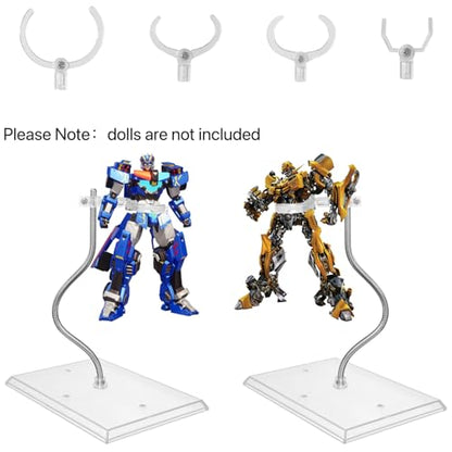 Action Figure Stand with Adjustable Metal Arm, Action Figure Display Holder Stand Compatible with 6 Inch Marvel Legends, HG RG BB SD SHF & Gundam 1/144 Models, Comes with Screwdriver（2Pcs Clear）