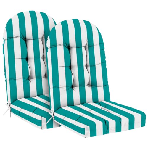 Outdoor Adirondack Chair Cushions Set of 2, 44x19x4 Inch Rocking Chair Cushion, High Back Patio Soft Seat Pad with Ties, Indoor Outside Use, Lake Blue Stripes - color: Lake Blue Stripes, size: 44x19x4 Inch