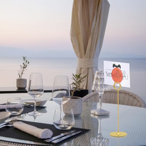Urban Deco 16 Pieces Table Card Holder 8 inches Table Number Holders Place Steel Card Holders for Photos, Food Signs, Memo Notes, Weddings, Restaurants, Birthdays (Gold) - color: Gold