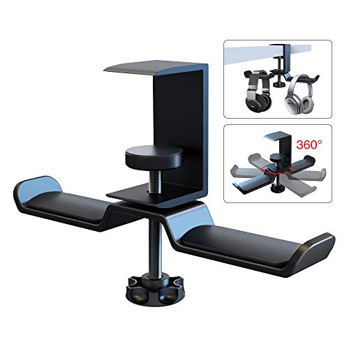 6amLifestyle Dual Rotatable Headphone Stand Hanger Under Desk Clamp Headset Holder Aluminum Load up to 11lb Headset Stand Hanger Compatible with Universal Headphones, Black 6A-13BK - color: Black