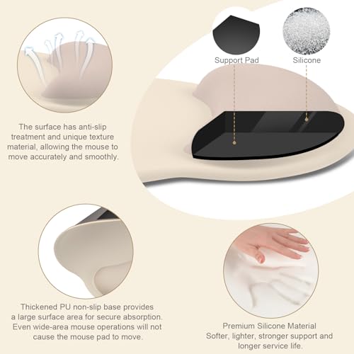 MOSISO Wrist Rest Support for Mouse Pad&Keyboard Set, Circle Curved Ergonomic Mousepad&Coaster Non-Slip Base Home/Office Pain Relief&Easy Typing Pad with Soft Cloth&Silicone Lining, Apricot - color: Apricot