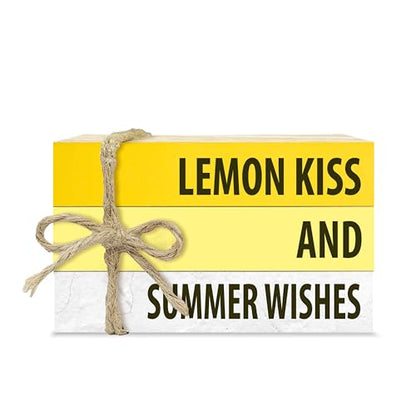 Mini Decorative Books For Home Decor, Small Summer Colourful Faux Wood Book Stack Decors, Lemon Kiss And Summer Wishes Stack Book Decor, Stack Book For Home Dinner Hall Kitchen, Three Pieces -A(35) - style: Country