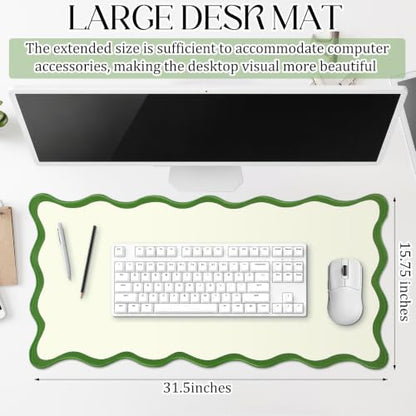 Hahafelt Scalloped Desk Mat Large Desk Pad Cute Coquette Table Mat Back to School Preppy Table Make up Pad Nonslip Graduation Gift with Stitching Waterproof Gaming(Green,23.6 x 13.8 Inches) - color: Green, size: 23.6 x 13.8 Inches