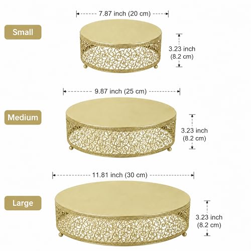3-Piece Metal Cake Stand Set, Round Buffet Risers (8 to 12 Inch) – Sturdy Dessert Cupcake Pastry Candy Plate Stands for Wedding, Birthday Party & Event (3P-Gold) - color: Gold, size: 3P-Round(8IN to 12 IN)