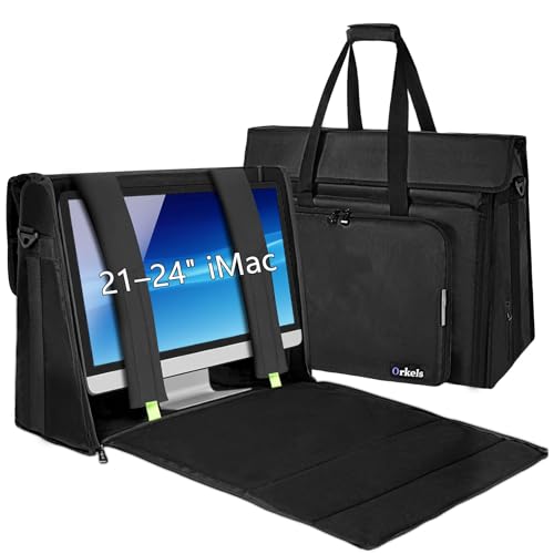ORKELS Hard PE All-in-One Computer Monitor Carrying Case for 21–24 in iMac, Protective Storage Bag for Monitor, Keyboard, Mouse, Cables & Accessories