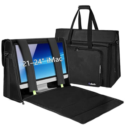 ORKELS Hard PE All-in-One Computer Monitor Carrying Case for 21–24 in iMac, Protective Storage Bag for Monitor, Keyboard, Mouse, Cables & Accessories