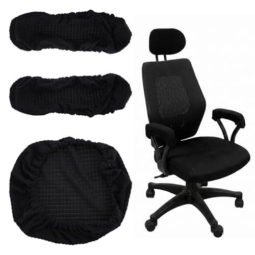 3PCS Office Chair Arm Rest Covers and Chairs Headrest Cover Stretch Armrest Protectors Removable Washable Arm Pads Cover for Office Computer Gaming Desk Chair(Black)
