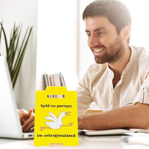 Funny Goose Desk Sign - Chaotic "Overstimulated" Meme Humor Office Decor, Gag Gift for Coworkers & Gamers, ADHD Anxiety Sensory Overload Warning Sign - style: Funny Goose
