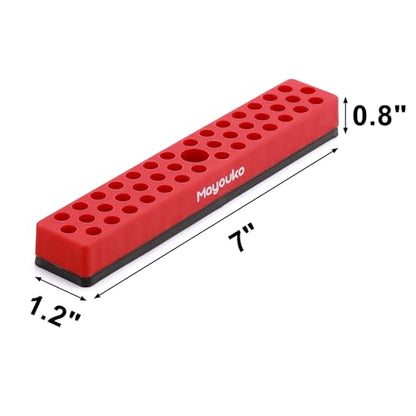 Mayouko 1/4" Magnetic Hex Bit Holder Rack Organizer, 43 Holes, 1/4-Inch Drill Bit Holder, Red, 2 Racks, Magnetic Bit Holder with Magnet Base for Screwdriver Bits - color: Red-2packs
