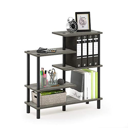Furinno Turn-N-Tube 5-Tier Accent Display Rack, French Oak Grey/Black - color: French Oak/Black, style: 5-Tiers, Side Ladder