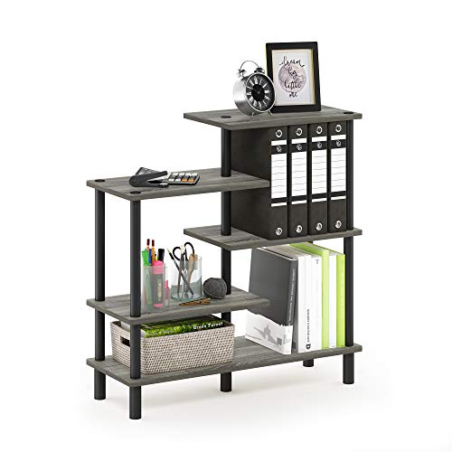 Furinno Turn-N-Tube 5-Tier Accent Display Rack, French Oak Grey/Black - color: French Oak/Black, style: 5-Tiers, Side Ladder