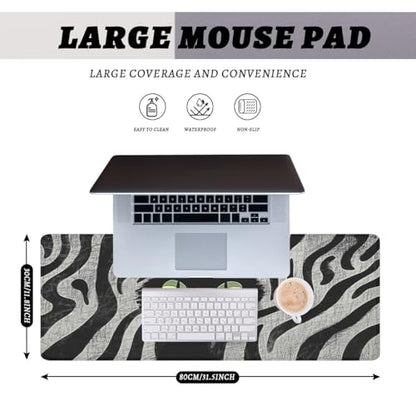 Black Cat Gaming Mouse Pad Cartoon Zebra Large Gaming Mouse Mat with Stitched Edges,Non-Slip Waterproof Rubber Base Office Computer Keyboard Laptop 31.5"x11.8" - color: Cartoon Zebra Cat, size: 31.5L x 11.8W inches