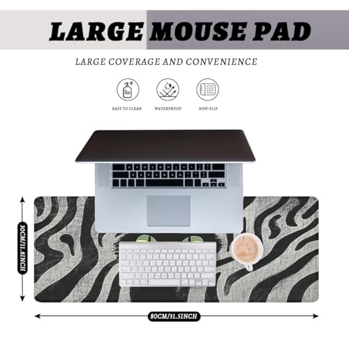 Black Cat Gaming Mouse Pad Cartoon Zebra Large Gaming Mouse Mat with Stitched Edges,Non-Slip Waterproof Rubber Base Office Computer Keyboard Laptop 31.5"x11.8" - color: Cartoon Zebra Cat, size: 31.5L x 11.8W inches